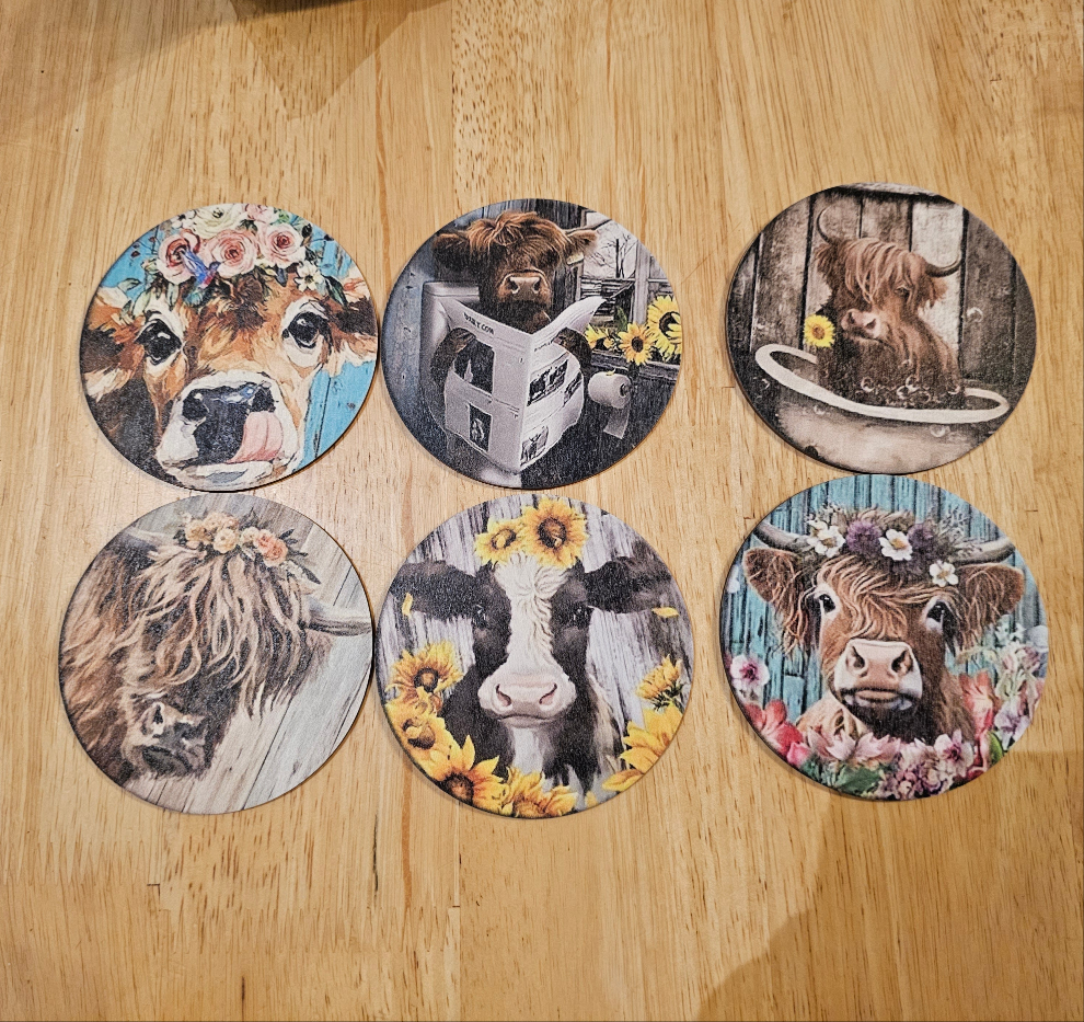Highland cow coaster set of 6